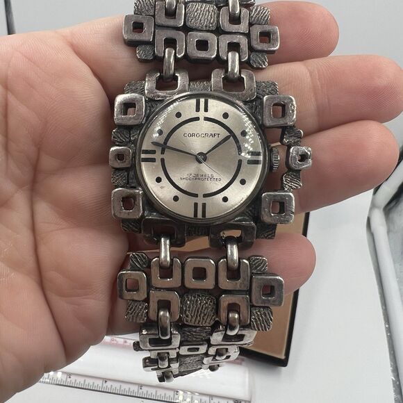 COROCRAFT Watch 17 jewels Crack But Works! Wind Up Watch Vintage Geometric - Picture 2 of 8